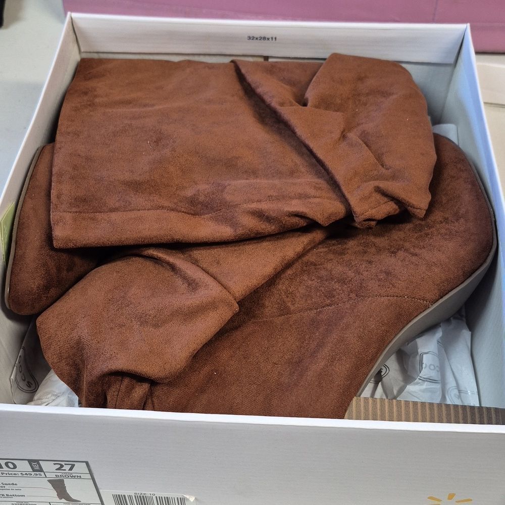 Scoop 10 Brown Penny Microsuede High Heel Pull-On Slouch Boots - New - Picture 6 of 7